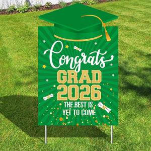 Katchon, Graduation Yard Signs Class Of 2026-16x10 Inches | Green And Gold Congrats Grad Yard Sign | Graduation Lawn Signs for Green And Gold Graduation Decorations 2026, Congrats Grad Decorations