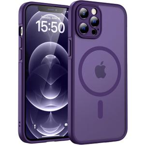 TOCOL Magnetic for iPhone 12 Pro Max Case, Upgraded Full Camera Protection, Compatible with Magsafe, Drop Protection, Translucent Matte Back Bumper Phone Cover 6.7-InchMidnight Purple