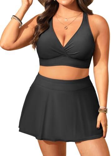 Women's Plus Size High Waisted Bikini - Two Piece Swimsuit with Skirt 2025 Tummy Control Bathing Suit with Pocket, Size 24W