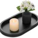 Hanobe Decorative Trays for Coffee Table : Black Oval Centerpiece Tray Wood for Farmhouse Entry Table Decor Round Bathroom Tray for Living Room Kitchen Counter