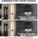 Motion Sensor Battery Operated Wall Sconce Set of Two - Modern Rechargeable Wireless Wall Lights with Remote Control, Dimmable, 3000K/4000K/6000K, Timer for Living Room, Hallway, Black, 39.3 Inch