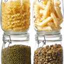 ODBCYWM 34oz Glass Food Storage Jars with Airtight Lids, Set of 4 – Clear Preserving Seal Wire Clip Fastening Canisters for Kitchen Canning, Flour, Cereal, Pasta, Sugar, Beans, Pickling Jars (34oz*4)