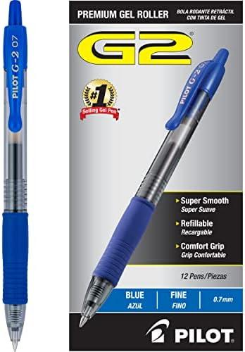 Pilot G2 Premium Gel Roller Pens, Fine Point 0.7 mm, Blue Ink Pens Fine Point, Pack of 10 - Ideal for School, Journaling, and Office Writing