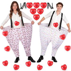 13/26 Pcs Valentine Granny Pant Set, Giant Yard Pant Toss Game with Adjustable Shoulder Strap, Heart Bouncy Ball Pump, Outdoor Party for Adults, Family Reunion Day (Multicolor)