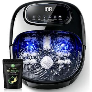 Foot Soaking Tub with Ozone UV, Foot Spa Bath Massager with Heat and Bubbles, Custom Temp Control, Pressure Rollers for Tired Feet, Gift Set for Parents Couples (Black)