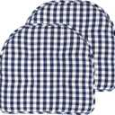 Sweet Home Collection Chair Cushion Memory Foam Pads Tufted Slip Non Skid Rubber Back U-Shaped 17" x 16" Seat Cover, 2 Count (Pack of 1), Checkered Navy/White