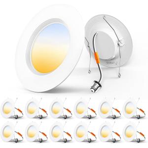 Amico 5/6 inch 3CCT LED Recessed Lighting 12 Pack, Dimmable, Damp Rated, 12.5W=100W, 950LM Can Lights with Baffle Trim, 3000K/4000K/5000K Selectable, Retrofit Installation - ETL & FCC Certified