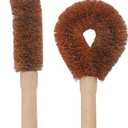 2pcs Coconut Fiber Bottle Brush, Bottle Cleaner Dish Scrubber, Eco Friendly Natural Wooden Cleaning Scrub Bristle Head for Deep Pan Kitchen Dishes Vegetable Washing, Sturdy Handle Holder, Dark Brown