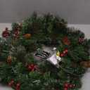 National Tree Company 24 in Pre-Lit Crestwood Spruce Artificial Christmas Wreath, Christmas Decoration with Glitter, Pinecones, Red Berries, 50 Clear Lights, 160 Tips, Green