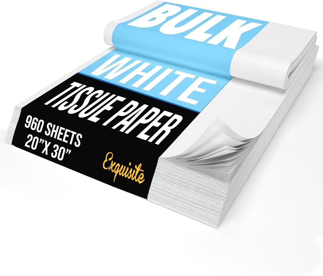Crown Display White Tissue Paper for Gift Bags White Tissue Paper Bulk - 960 Sheets 20" X 30" 10lb Newsprint for Packing, Birthday Gift Box Filler, Packing Supplies for Moving Supplies