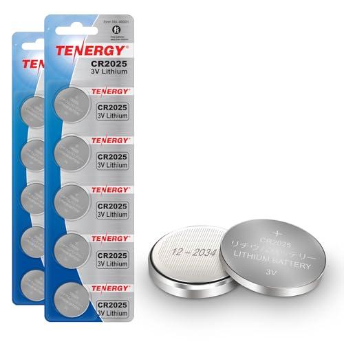 Tenergy 3V CR2025 Batteries, Lithium Button Coin Cell 2025 Battery, for Key FOBs & Other Devices, 10 Count