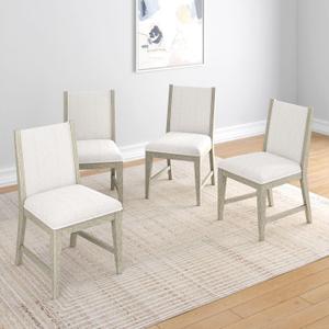 Plank+Beam Sereno Dining Chair, Set of 4, Wood Dining Room Chair for Kitchen Table, Contemporary Upholstered Cushion Dining Chair, Antique White/Ivory