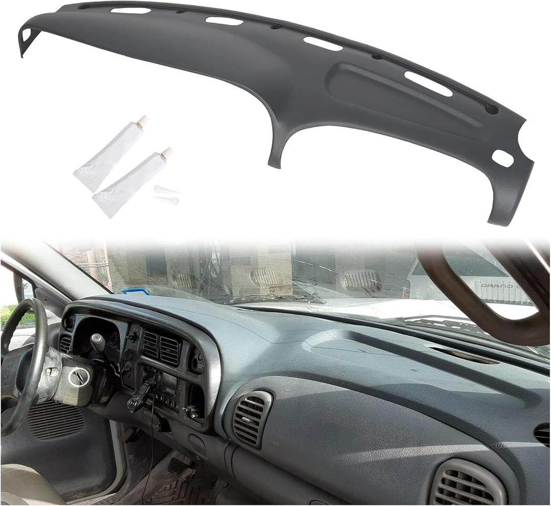 ECOTRIC Dash Cover Overlay Compatible with 1998-2001 Dodge Ram 1500, 1998-2002 Dodge Ram 2500 Base/Dodge Ram 3500 Base Trucks Gray Dashboard Dash Cap Pad Bezel Molded Protector