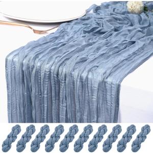 10 Pack Dusty Blue Cheesecloth Table Runner 17x108 Inch Semi Sheer Boho Rustic Gauze Cheese Cloth Table Runners for Wedding Party Birthday Baby Shower Home Décor