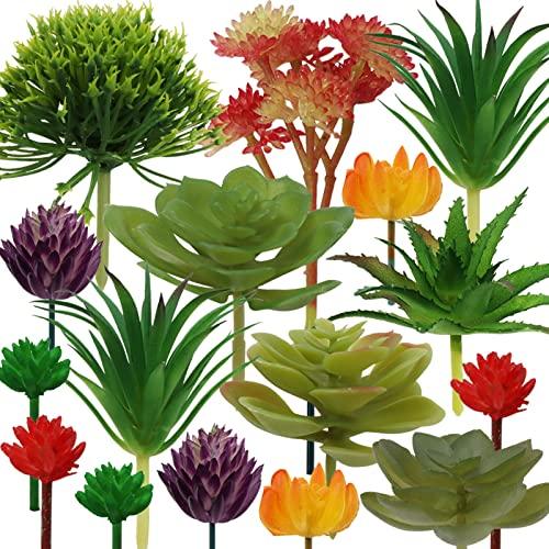 PietyPet Artificial Succulents Plants, 16pcs Colorful Fake Succulents, Mini Artificial Succulents for DIY Home Floral Wall Garden Office Decoration (Unpotted)