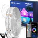 Fussion Outdoor LED Strip Lights Waterproof 400FT (2 Rolls of 200ft) with Remote, RGB LED Light Strips Music Sync Color Changing Christmas House Rope Lighting for Outside