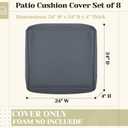 Mindsoft 8 Pcs 24"x24" Patio Cushion Covers Outdoor Cushion Covers Replacement High UV Resistant Anti Slip Waterproof Patio Chair Seat Slipcovers for Outdoor Furniture(Dark Gray)