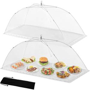 2 Pack Extra Large Mesh Food Covers for Outside (40 x 24 in) Collapsible and Reusable Food Tents Food Covers for Outdoors Picnic, BBQ, Camping, Party Supplies (White)