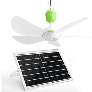 blessny Small Solar Ceiling Fan for Gazebo, 15W Solar Powered Hanging Mini Ceiling Fan for Chicken Coop, Greenhouse, Shed, Patio