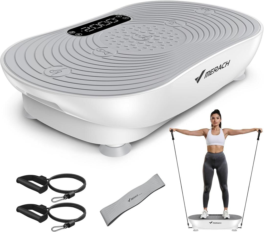 MERACH Vibration Plate Exercise Machine, Vibrating Platform for Lymphatic Drainage Weight Loss Muscle Activation, Full Body Home Exercise Equipment with LED Touch Screen Bluetooth Pull Cord