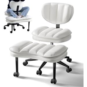 Cross Legged Office Chair, Ergonomic Cloud Criss Cross Desk Chair, Meditation Chair with Wheels, Height Adjustable Seat for ADHD, Wide Kneeling Chair with Back Support (Beige)