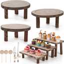 Jetec 3 Tiers Round 3 Tiers Rectangular Wood Cake Stand Rectangular Round Rustic Wedding Cake Holder Tray with Wooden Slice Toppers and Cutter for Wedding Reception Party Event
