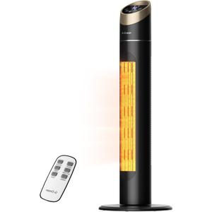 Space Heater, 34" Space Heater for Large Room with Remote, 1500W Tower Heater with 12H Timer, 70 Oscillating, Adjustable Thermostat, Overheating & Tip-over Protection, Indoor Use, Black