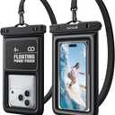 Lamicall IP68 Floating Waterproof Phone Pouch - [2 Pack][Anti-Pop Lock] Dustproof Cell Phone Dry Bag Case with Lanyard, Beach & Cruise Gifts for Mothers iPhone 17 16 15 Pro Max, Galaxy S25, 4-8.5" (A-White Accent)