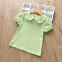 MODNTOGA Kids Baby Girl Long Sleeve Collar Shirt Toddler White Blouse Puff Short Sleeve T-Shirt Solid Color Basic Top Bottom (Green, 3-4 Years(110))