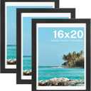 HOUSE DAY 16x20 Poster Frame MDF Wood and Polished Plexiglass, 16 x 20 Picture Frame Black without Mat or 12x18 with Mat, Horizontal or Vertical Wall Mounting 16x20 Poster Frames for Large Size Picture 3 Pack