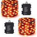 Brizled Orange Halloween Lights, 2 Pack 17.38ft 50 LED Halloween Lights, 8 Modes Halloween String Lights with Timer, Waterproof Orange Lights Black Wire Battery Operated for Indoor Outdoor Decorations