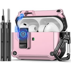 Compatible with AirPods Pro 3 Case,Magnetic Automatic Lock with Cleaning Kit,Compatible with Magsafe Cover-Pink