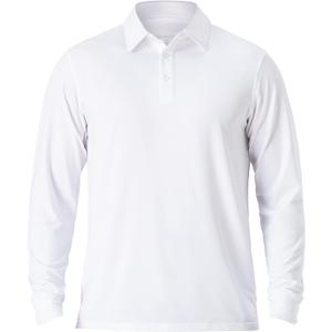 NAVISKIN Men's Polo Shirts Quick Dry Golf Shirts UPF 50 Long and Short Sleeve Moisture Wicking Polo Shirts (Medium, White)