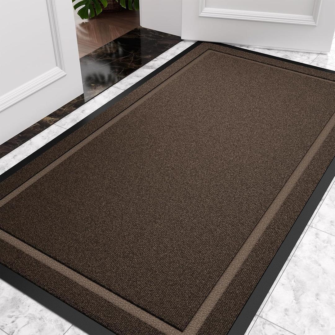Front Door Mat Indoor Outdoor Entrance, All-Season Waterproof Outdoor Doormat, Absorbent Floor Mats Traps Dirt & Moisture, Rubber Backing Low Profile Entryway Mat, Brown, 34"*60"