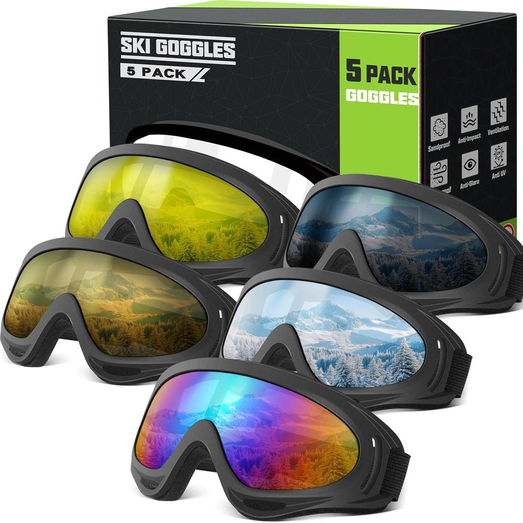OXG Ski Snowboard Goggles for Men Women, UV Protection Ski Snow Goggles for Kids Youth Adult (5p Black)