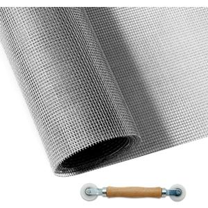 MAISHI 60" x 106" Grey Fiberglass Screen Mesh Roll with Wooden Handle Rolling Tool, 18x16 Mesh Replacement for Extra Wide Sliding Patio Doors and Large Window Frames