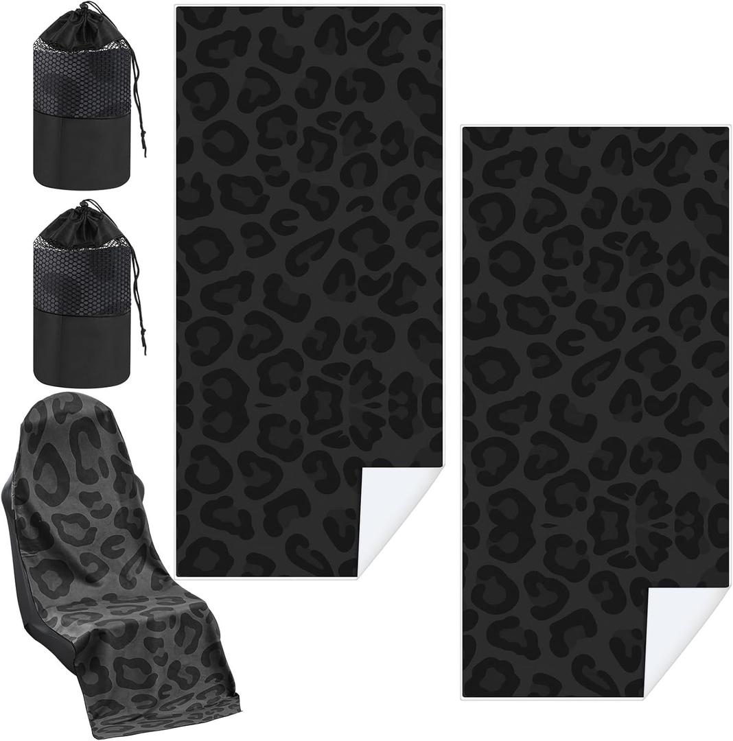 Hahafelt 2 Pack Car Seat Towel Covers with Storage Bag, 63 x 32 Inch Universal Non Slip Waterproof Sweat Protector for Car Truck, Gym Swimming Running, Machine Washable (Black Leopard)