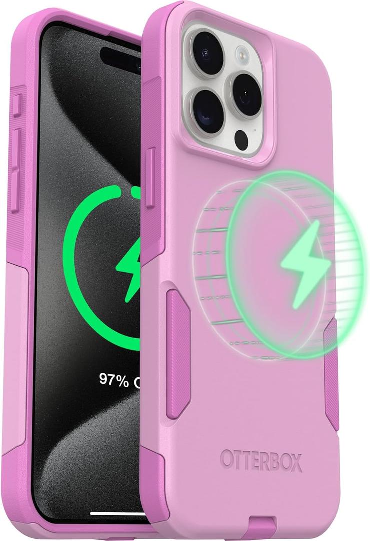 OtterBox iPhone 15 Pro Max - Commuter MagSafe Case - Slim & Tough - Pocket-Friendly - Dual Layer Drop Protection - Port Covers  Non-Retail Packaging - Wildflower