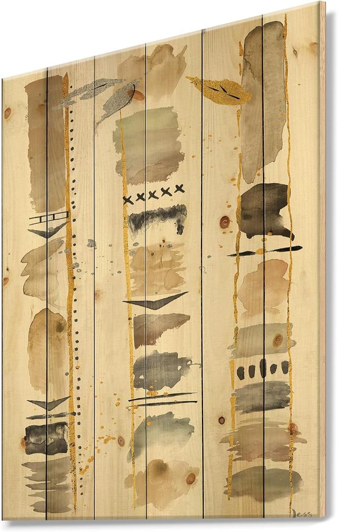 Abstract Gold Birch Trees I - Modern & Transitional Print on Natural Pine Wood - 24x32