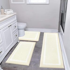 Pauwer 3 Piece Bath Mat Set, Non-Slip Plush Rugs, Absorbent Shaggy Set With U-Shaped Contour Toilet Mat for Bathroom, Bedroom, Living Room - Dusty Pink (18"x26"+18"x48"+U Shape 20"x24", Ivory)