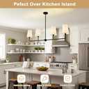 47.6" Large Linear Pendant Light, 4-Light Kitchen Island Lighting with White Linen Shades, Modern Matte Black Farmhouse Chandelier for Dining Room Over Table, Sloped Ceiling Adaptable, 47.63"