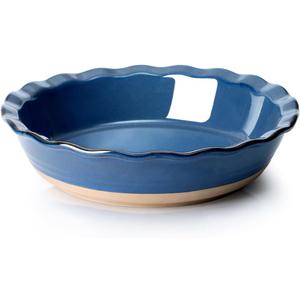 NUTRIUPS 10 Inch Pie Baking Dish, Round Baking Pie Dish for Kitchen, Pie Plate for Baking Oven Safe (Blue)
