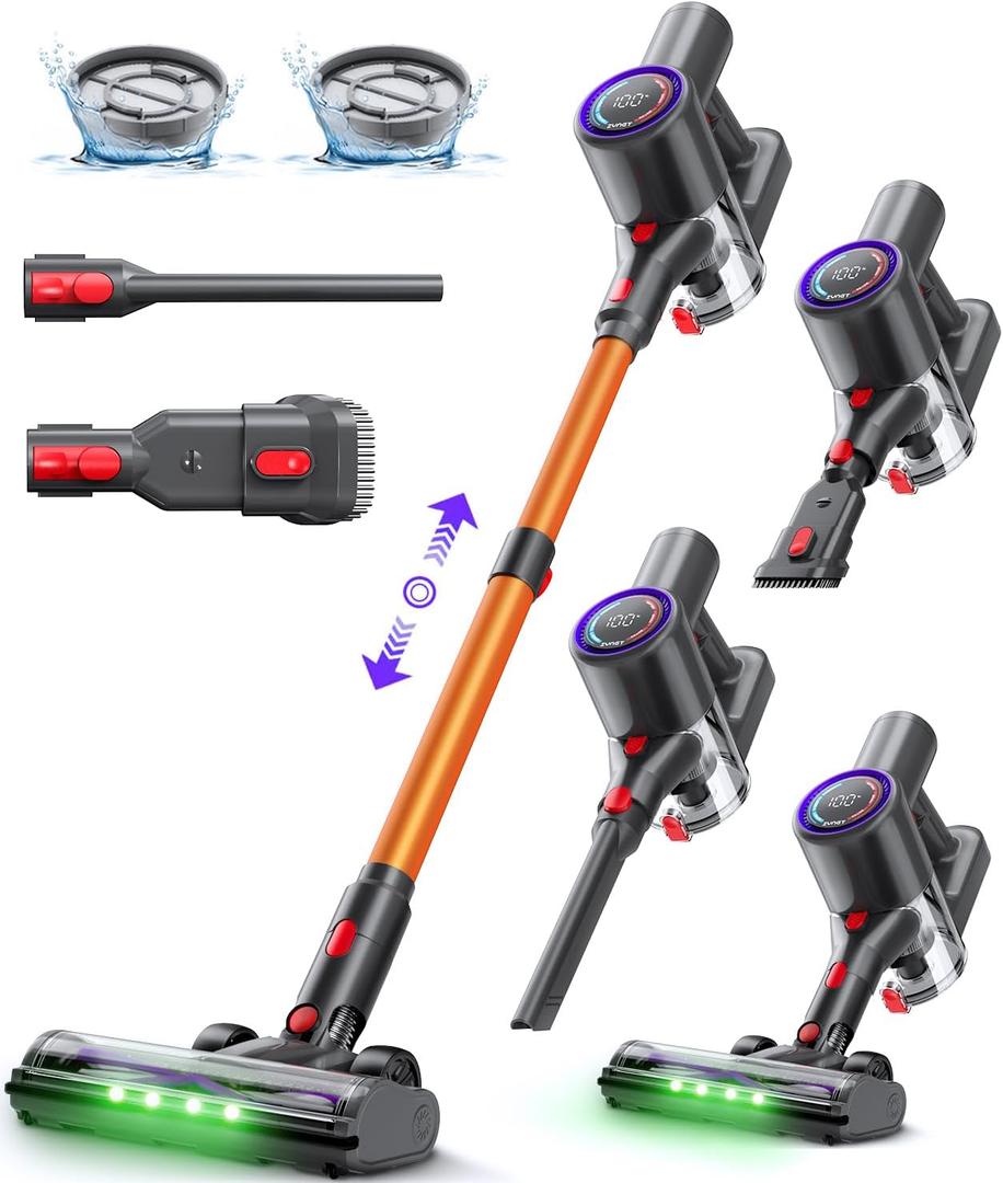 Cordless Vacuum Cleaner, 40KPA/40Mins, LED Display, Lightweight Stick Vacuum with Powerful Suction, Self-Standing, Green Light, Rechargeable Vacuum Cleaners for Home Pet Hair Carpet Hard Floors