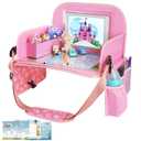 MENZOKE Kids Travel Tray for Toddler Car Seat, Toddler Gift for Girl Activities with Dry Erase Board & iPad Holder Stand, Road Trip Essentials Accessories Lap Tray for Girl as Birthday Gift, Pink