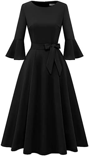 HomRain Women's Church Dresses Modest Bell Sleeve Wedding Guest Cocktail Tea Party Vintage Evening Dress Size XL