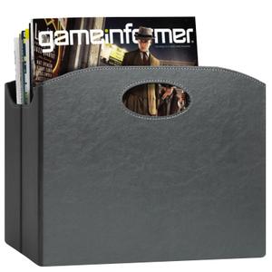 EZDeco PU Leather Magazine Holder, Magazine Rack Floor, Magazine Storage Basket & Vinyl Record Holder, File Folder Organizer for 12 inch LP Albums, Magazines, Books, Newspapers (Grey)