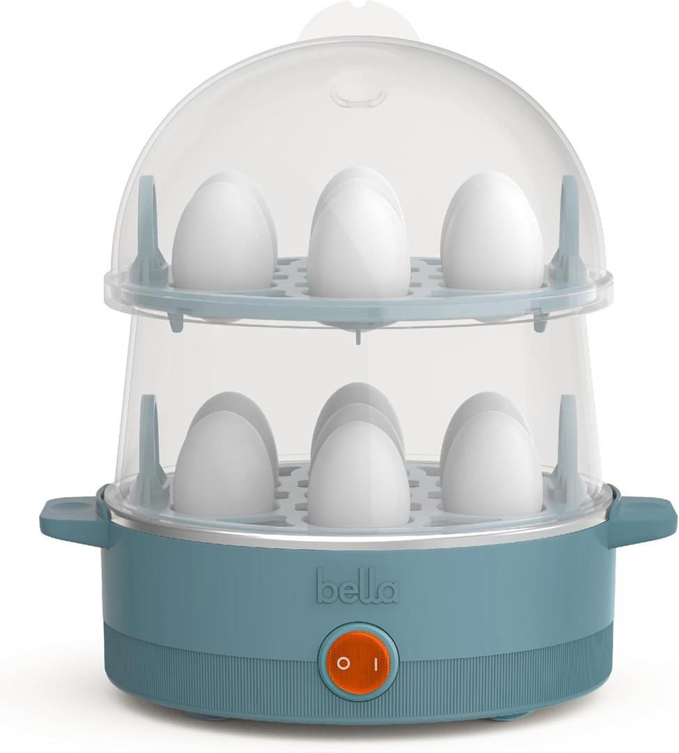bella Electric Egg Cooker, 14 Eggs Capacity Tray, Double Stack, for Poached, Scrambled, Hard, Medium & Soft Boiled Eggs, Omelets and Steamed Dumplings, Auto Shutoff, 360 Watt, Oatmilk (Surf)