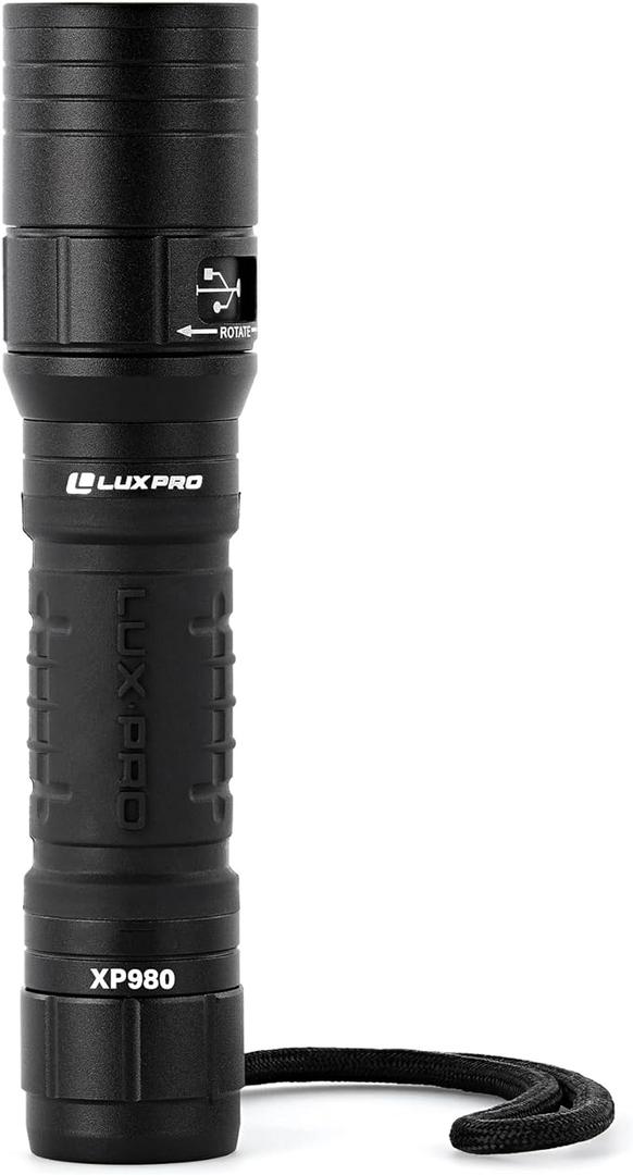 LUXPRO Rechargeable Utility LED Flashlight - 707 Lumens - Bright Flashlight with 45Hour Max Run time & Ergonomic Handle