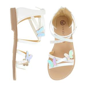 Vonair Girls Sandals Open Toe Kids Summer Flat Sandals with Zipper Fashion Dress Flower Shoes for Wedding Party (White, US 13)
