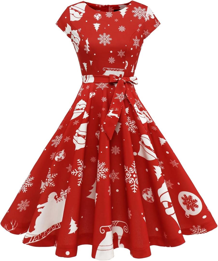 Dressystar Women's Vintage 1950s A Line Cocktail Prom Party Dress Retro Rockabilly Cap Sleeve Knee Length Swing Dresses (Medium)